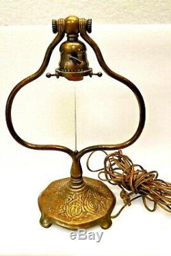 Rare Original Tiffany Studios Desk Harp Lamp Base Zodiac Pattern