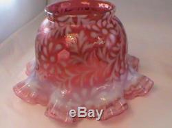 Rare Pair Antique FENTON Daisy Fern Opalescent Cranberry Art Glass Lamp Shades