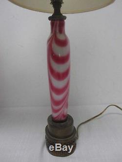Rare Pair Fenton Dave Fetty Drag Loop Cranberry White Art Glass Table Lamps