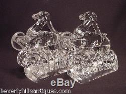 Rare Pair Steuben Glass Gazelle Bookends Shape # 7399