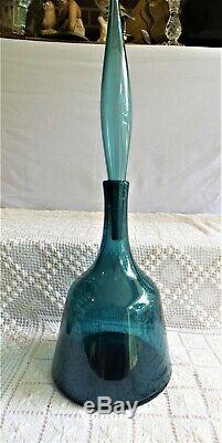 Rare Peacock Blue Blenko Decanter With Flame Stopperby Wayne Husted