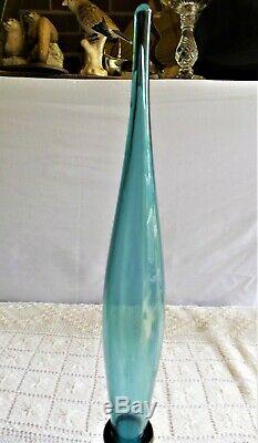 Rare Peacock Blue Blenko Decanter With Flame Stopperby Wayne Husted