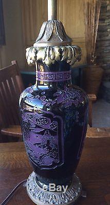 Rare STEUBEN Plum Jade Art Glass Lamp c. 1920, Chinese Pagoda by Frederick Carder