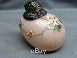 Rare Victorian Mt Washington Glass Enameled Chick Head Salt Shaker