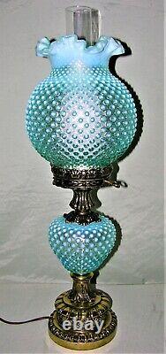 Rare Vintage Fenton Art Glass Gwtw Blue Opalescent Hobnail Lamp