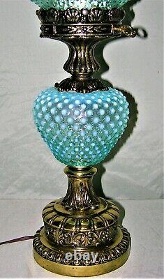 Rare Vintage Fenton Art Glass Gwtw Blue Opalescent Hobnail Lamp