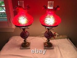Rare Vintage Fenton Cranberry Carnival Glass Lamp