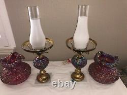 Rare Vintage Fenton Cranberry Carnival Glass Lamp