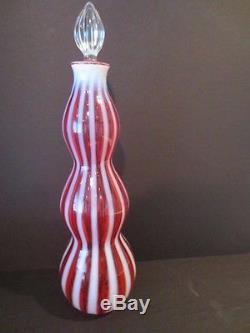 Rare Vintage Fenton Cranberry Opalescent Stripe Wine Set Bottle & 6 Goblets