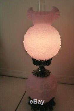 Rare Vintage Fenton Lavender Satin Poppy Double Ball Gone With The Wind Lamp