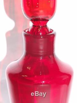 Rare Vintage Husted Ruby Red Regal Art Glass 19.5 Decanter with Original Sticker