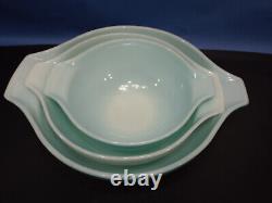 Rare Vintage PYREX Amish Butterprint Cinderella Nesting Mixing Bowls Set 3 Teal