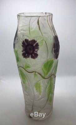 Rare Vintage Signed LCT Tiffany Floral Cameo Favrile Glass Large 12 Vase (209)