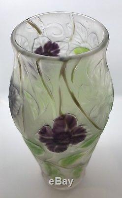 Rare Vintage Signed LCT Tiffany Floral Cameo Favrile Glass Large 12 Vase (209)
