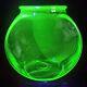 Rare Vintage Uranium Glass Green Vaseline Depression Fish Bowl 5 3/8 Tall HTF