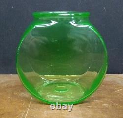 Rare Vintage Uranium Glass Green Vaseline Depression Fish Bowl 5 3/8 Tall HTF