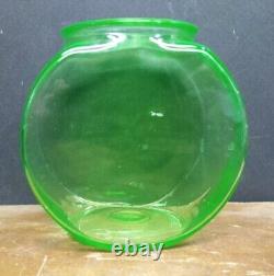 Rare Vintage Uranium Glass Green Vaseline Depression Fish Bowl 5 3/8 Tall HTF