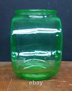 Rare Vintage Uranium Glass Green Vaseline Depression Fish Bowl 5 3/8 Tall HTF