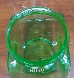 Rare Vintage Uranium Glass Green Vaseline Depression Fish Bowl 5 3/8 Tall HTF