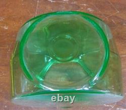 Rare Vintage Uranium Glass Green Vaseline Depression Fish Bowl 5 3/8 Tall HTF