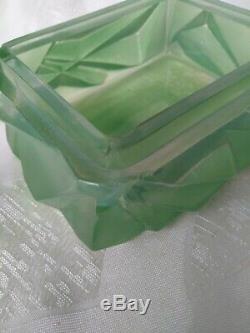 Rare Vtg Consolidated Glass Ruba Rombic Opalescent Jade Ashtray & Cigarette Box