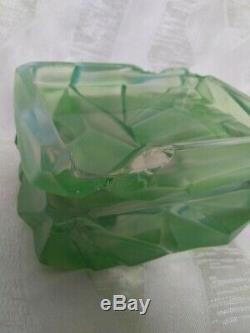Rare Vtg Consolidated Glass Ruba Rombic Opalescent Jade Ashtray & Cigarette Box