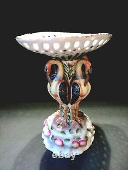 Rare Wong Lee 1895 Porcelain Pedestal Reticulated Figural Compote or Tazza