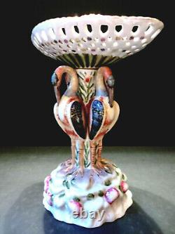 Rare Wong Lee 1895 Porcelain Pedestal Reticulated Figural Compote or Tazza