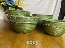 Real Home Stoneware Nesting Mixing Bowl Set Retired Green (4) Bowl Set EUC
