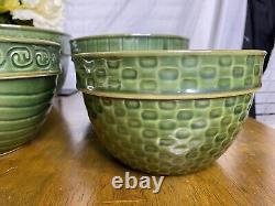 Real Home Stoneware Nesting Mixing Bowl Set Retired Green (4) Bowl Set EUC