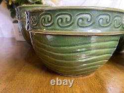 Real Home Stoneware Nesting Mixing Bowl Set Retired Green (4) Bowl Set EUC