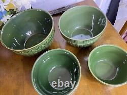 Real Home Stoneware Nesting Mixing Bowl Set Retired Green (4) Bowl Set EUC