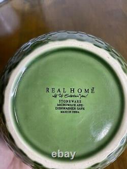 Real Home Stoneware Nesting Mixing Bowl Set Retired Green (4) Bowl Set EUC