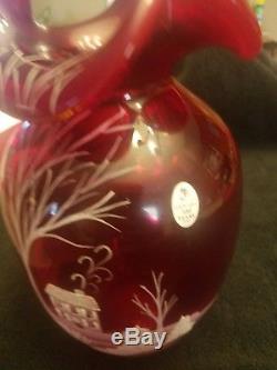 Red Fenton 2005 vase hand-painted signed on bottom