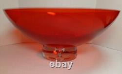 Red Glass Bowl Clear Tear Drop Base Buxton & Kutch Style Bowl Art Hand Blown