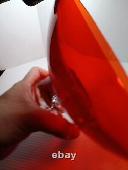 Red Glass Bowl Clear Tear Drop Base Buxton & Kutch Style Bowl Art Hand Blown