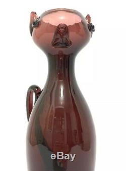 Retro 1950's Blenko Glass Cat Vase By Wayne Husted Purple Pitcher 13 T x 3 W