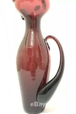 Retro 1950's Blenko Glass Cat Vase By Wayne Husted Purple Pitcher 13 T x 3 W