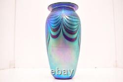 Robert Eickholt Large Studio Art Glass Vase IRIDESCENT Aurene Pulled Feather 8