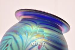 Robert Eickholt Large Studio Art Glass Vase IRIDESCENT Aurene Pulled Feather 8