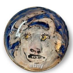 Ron Meyers Blue Decorative Plate with Bull/Ox Front, Pig Back