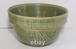 Round Mixing bowl Olive Green Yellowware 7.25 Diameter Checker Flower Print