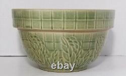 Round Mixing bowl Olive Green Yellowware 7.25 Diameter Checker Flower Print