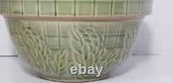 Round Mixing bowl Olive Green Yellowware 7.25 Diameter Checker Flower Print