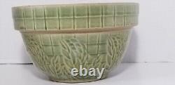 Round Mixing bowl Olive Green Yellowware 7.25 Diameter Checker Flower Print