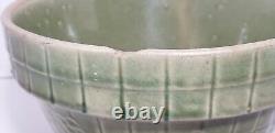 Round Mixing bowl Olive Green Yellowware 7.25 Diameter Checker Flower Print