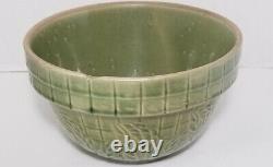 Round Mixing bowl Olive Green Yellowware 7.25 Diameter Checker Flower Print