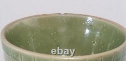 Round Mixing bowl Olive Green Yellowware 7.25 Diameter Checker Flower Print