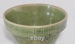Round Mixing bowl Olive Green Yellowware 7.25 Diameter Checker Flower Print