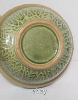 Round Mixing bowl Olive Green Yellowware 7.25 Diameter Checker Flower Print